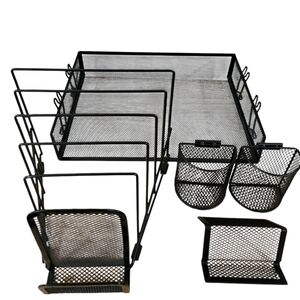 Wire mesh letter holder and basket plus card holder and pencil holder